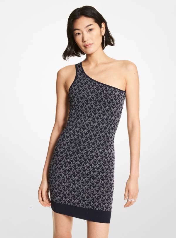 Damske Saty Michael Kors Logo Jacquard One-Shoulder Tank Modre - Oblecenie Michael Kors Obchod | AHDXG-4587